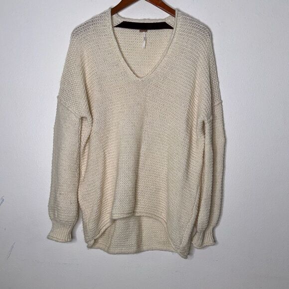 FREE PEOPLE All Mine Alpaca Wool Chunky Slouchy Soft Sweater Ivory Size Small - Picture 9 of 13